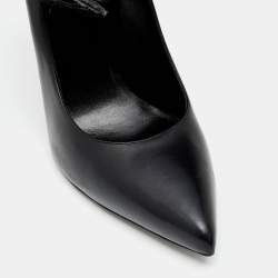 مملوكة مسبقًا Saint Laurent Black Python And Leather Ankle Cuff Pointed Toe Pumps Size 39.5