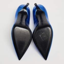 Pre Owned Saint Laurent Blue Leather Pointed Toe Pumps Size 39
