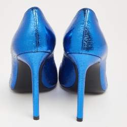 Pre Owned Saint Laurent Blue Leather Pointed Toe Pumps Size 39