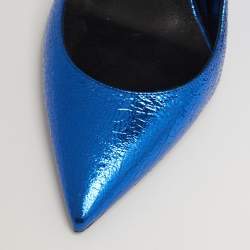 Pre Owned Saint Laurent Blue Leather Pointed Toe Pumps Size 39