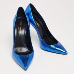 Pre Owned Saint Laurent Blue Leather Pointed Toe Pumps Size 39