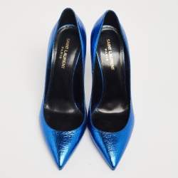 Pre Owned Saint Laurent Blue Leather Pointed Toe Pumps Size 39