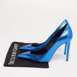 Pre Owned Saint Laurent Blue Leather Pointed Toe Pumps Size 39
