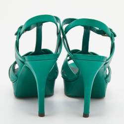 Pre Owned Saint Laurent Green Leather Tribute Platform Sandals Size 37.5