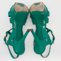 Pre Owned Saint Laurent Green Leather Tribute Platform Sandals Size 37.5
