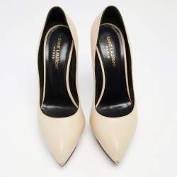 Pre Owned Saint Laurent Cream Leather Janis Pointed Toe Pumps Size 38.5