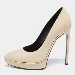 Pre Owned Saint Laurent Cream Leather Janis Pointed Toe Pumps Size 38.5
