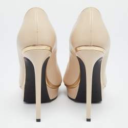 Pre Owned Saint Laurent Cream Leather Janis Pointed Toe Pumps Size 38.5
