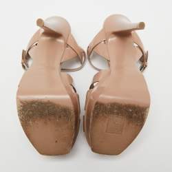 Pre Owned صندل سان لوران تريبوت جلد وردي فاتح لامع مقاس 38.5