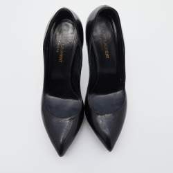 Pre Owned Saint Laurent Black Leather Janis Pointed Toe Pumps Size 38.5