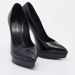 Pre Owned Saint Laurent Black Leather Janis Pointed Toe Pumps Size 38.5