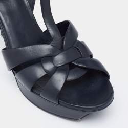 Saint Laurent Navy Blue Leather Tribute Platform Sandals Size 40