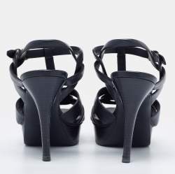 Saint Laurent Navy Blue Leather Tribute Platform Sandals Size 40