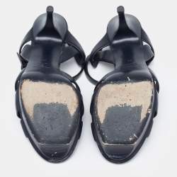 Saint Laurent Navy Blue Leather Tribute Platform Sandals Size 40