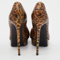 Saint Laurent Metallic Leopard Print Leather Janis Pointed Toe Platform Pumps Size 38
