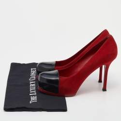 Saint Laurent Red/Black Suede and Leather Tribtoo Platform Pumps Size 38