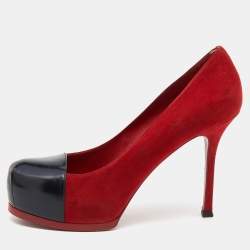 Saint Laurent Red/Black Suede and Leather Tribtoo Platform Pumps Size 38