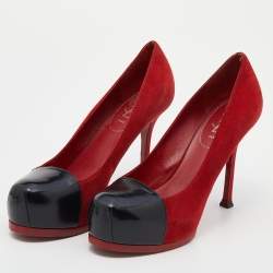 Saint Laurent Red/Black Suede and Leather Tribtoo Platform Pumps Size 38