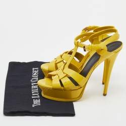 Saint Laurent Yellow Patent Leather Tribute Platform Ankle Strap Platform Sandals Size 38
