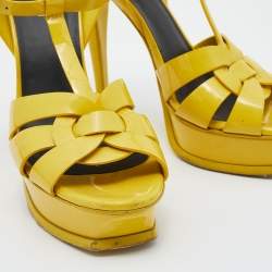 Saint Laurent Yellow Patent Leather Tribute Platform Ankle Strap Platform Sandals Size 38