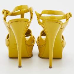 Saint Laurent Yellow Patent Leather Tribute Platform Ankle Strap Platform Sandals Size 38