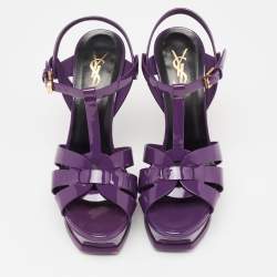 مملوكة مس بقًا صندل سان لوران تريبوت جلد بنفسجي لامع نعل سميك مقاس 37.5