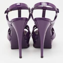 مملوكة مسبقًا صندل سان لوران تريبوت جلد بنفسجي لامع نعل سميك مقاس 37.5