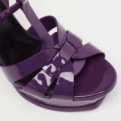 مملوكة مسبقًا صندل سان لوران تريبوت جلد بنفسجي لامع نعل سميك مقاس 37.5