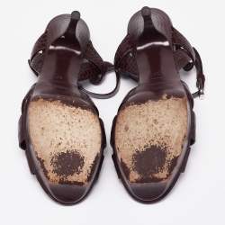 Saint Laurent Burgundy Croc Embossed Leather Tribute Platform Sandals Size 37