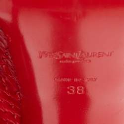 Saint Laurent Red Snakeskin Palais Platform Peep Toe Pumps Size 38