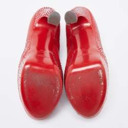 Saint Laurent Red Snakeskin Palais Platform Peep Toe Pumps Size 38