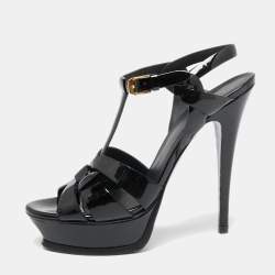 Pre Owned Saint Laurent Black Patent Leather Tribute Platform Sandals Size 39