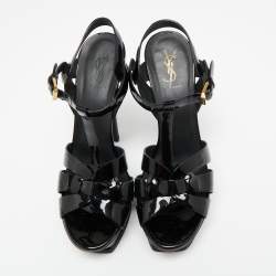 Pre Owned Saint Laurent Black Patent Leather Tribute Platform Sandals Size 39