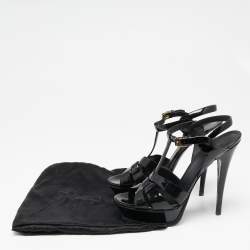 Pre Owned Saint Laurent Black Patent Leather Tribute Platform Sandals Size 39