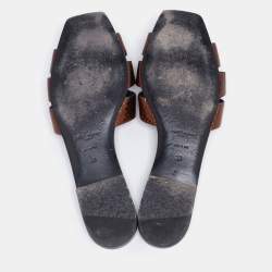 Pre Owned Saint Laurent Bronze Snakeskin Embossed Leather Tribute Flat Slides Size 38