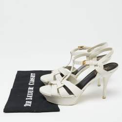 Pre Owned Saint Laurent White Leather Tribute Platform Sandals Size 39