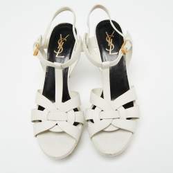 Pre Owned Saint Laurent White Leather Tribute Platform Sandals Size 39