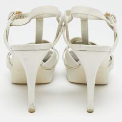 Pre Owned Saint Laurent White Leather Tribute Platform Sandals Size 39