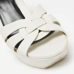 Pre Owned Saint Laurent White Leather Tribute Platform Sandals Size 39