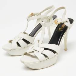 Pre Owned Saint Laurent White Leather Tribute Platform Sandals Size 39