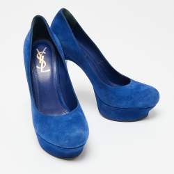 Saint Laurent Royal Blue Suede Palais Platform Pumps Size 39