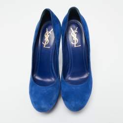 Saint Laurent Royal Blue Suede Palais Platform Pumps Size 39