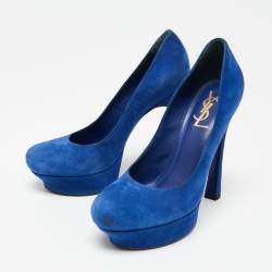 Saint Laurent Royal Blue Suede Palais Platform Pumps Size 39