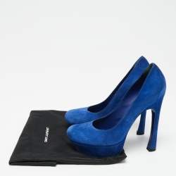 Saint Laurent Royal Blue Suede Palais Platform Pumps Size 39