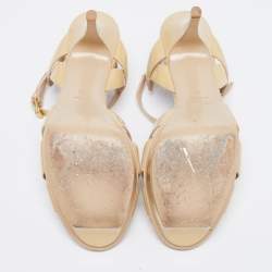 Pre Owned Saint Laurent Beige Patent Leather Tribute Platform Sandals Size 41