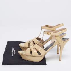 Pre Owned Saint Laurent Beige Patent Leather Tribute Platform Sandals Size 41