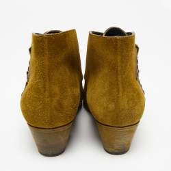 Pre Owned Saint Laurent Brown Suede Studded Ankle Boots Size 38.5