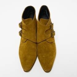Pre Owned Saint Laurent Brown Suede Studded Ankle Boots Size 38.5