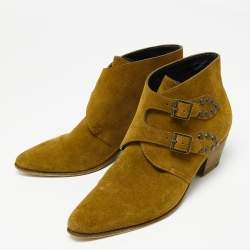 Pre Owned Saint Laurent Brown Suede Studded Ankle Boots Size 38.5