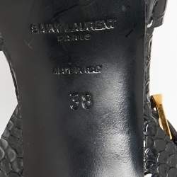 Pre Owned Saint Laurent Black Croc Embossed Leather Tribute Sandals Size 38